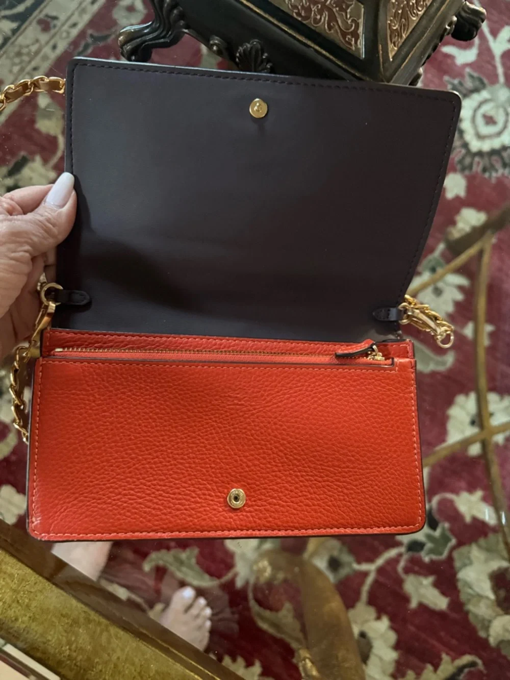 COACH Orange/Red Leather Wallet can be  Crossbody - Picture 2 of 5
